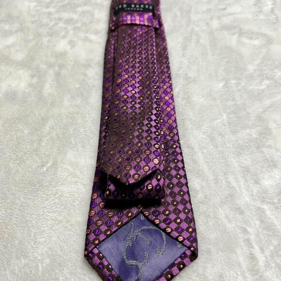 Ted Baker Silk Tie 58" x 2.5" Easter Spring Slim Purple Pink Metallic Geometric - Picture 1 of 7